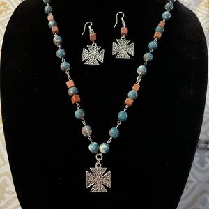 Natural blue jaspers necklace with matching earrings
